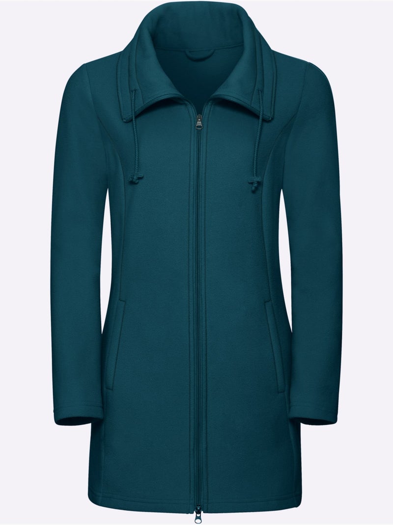 Veste polaire longue avec col à revers et poches cousues - taille standard - moda vilona Bleu pétrole - Kiabi