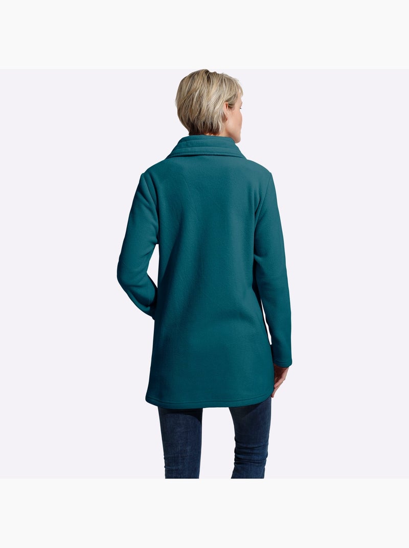 Veste polaire longue avec col à revers et poches cousues - taille standard - moda vilona Bleu pétrole - Kiabi