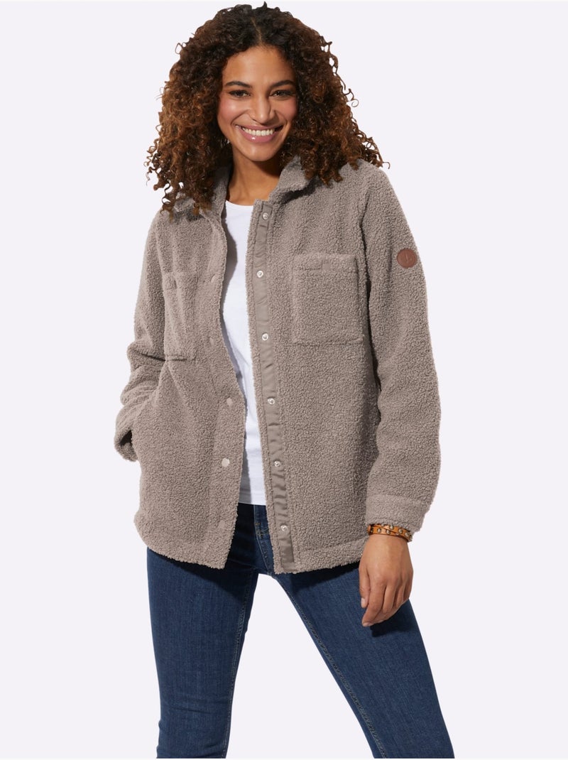 Veste polaire moelleuse à col à revers avec poches - Taille standard - Witt Gris taupe - Kiabi
