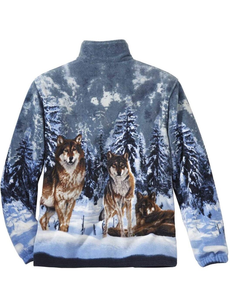 Veste polaire motifs loups  - atlas for men Bleu - Kiabi