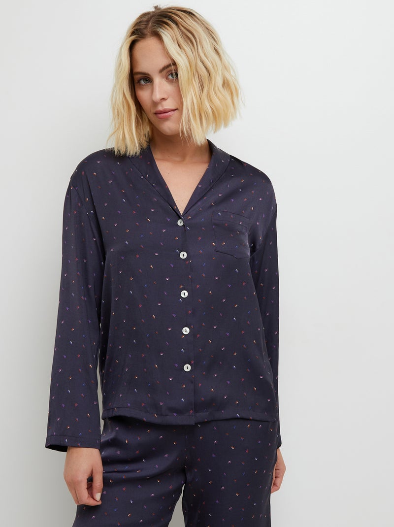 Veste pyjama satin Clothilde - RougeGorge Lingerie Bleu Multicolore - Kiabi