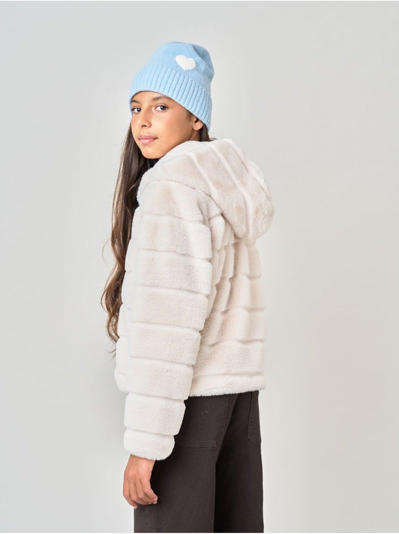 Veste regular fille effet fourrure 'deeluxe' Beige argile - Kiabi