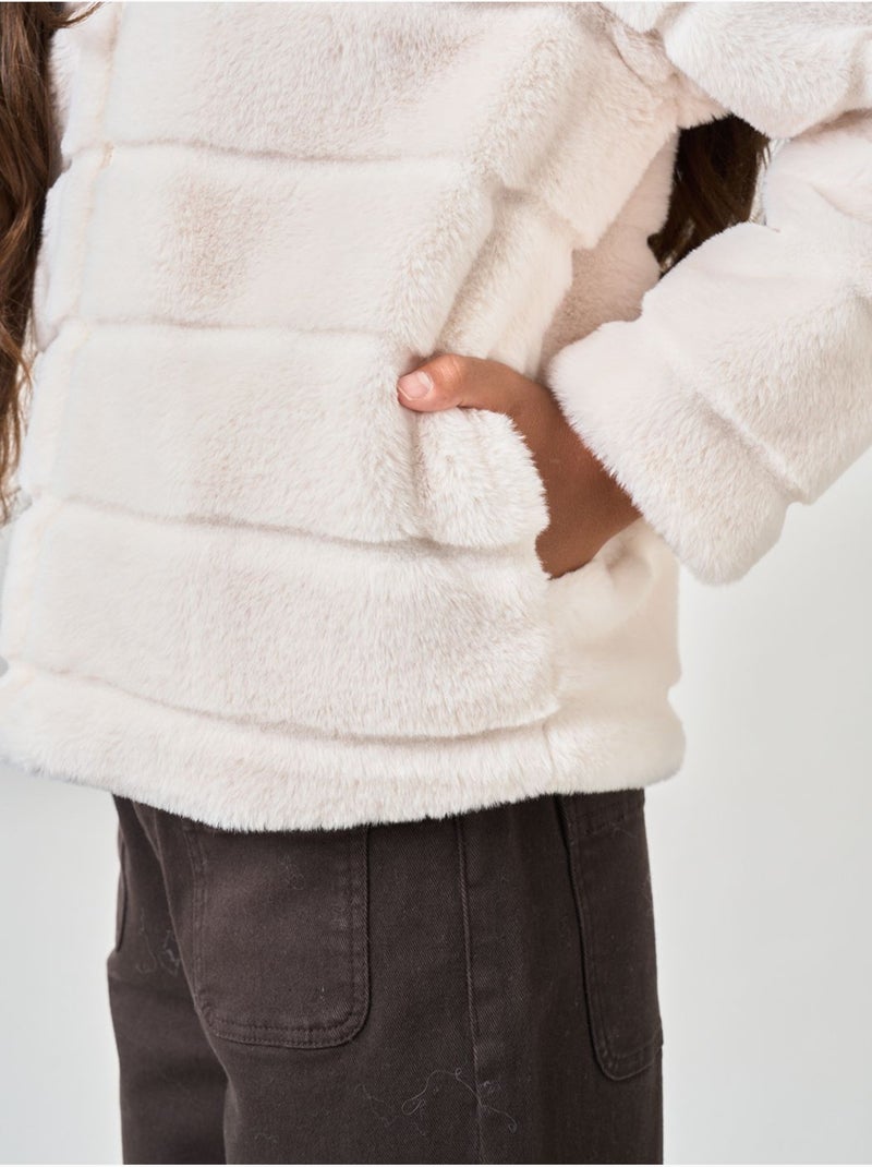 Veste regular fille effet fourrure 'deeluxe' Beige argile - Kiabi