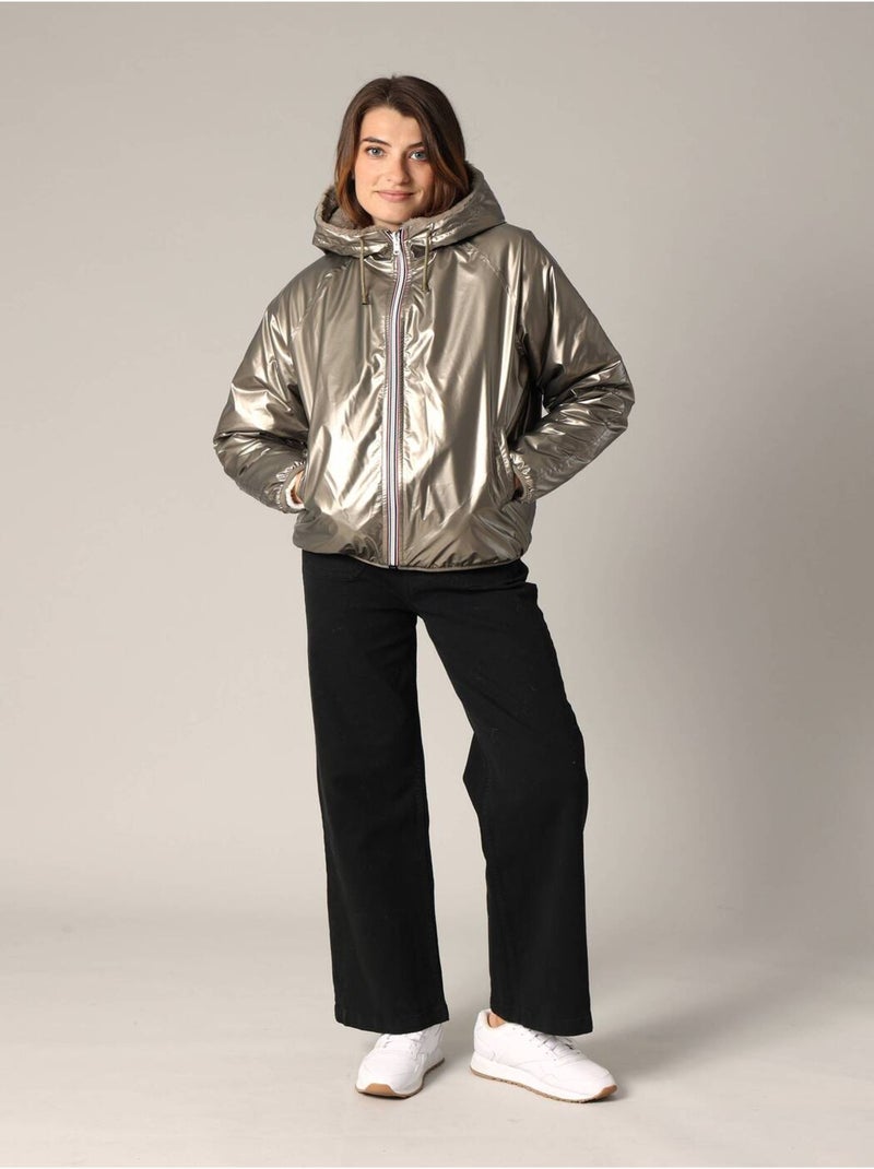 Veste réversible en métal et imitation fourrure
 'Deeluxe' Gris taupe - Kiabi