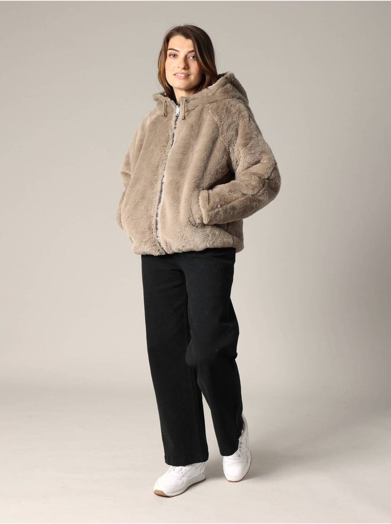 Veste réversible en métal et imitation fourrure
 'Deeluxe' Gris taupe - Kiabi