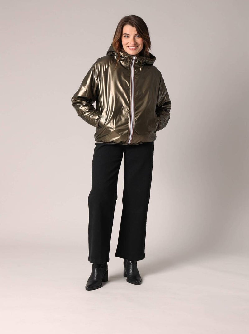 Veste réversible en métal et imitation fourrure 'deeluxe' Kaki - Kiabi