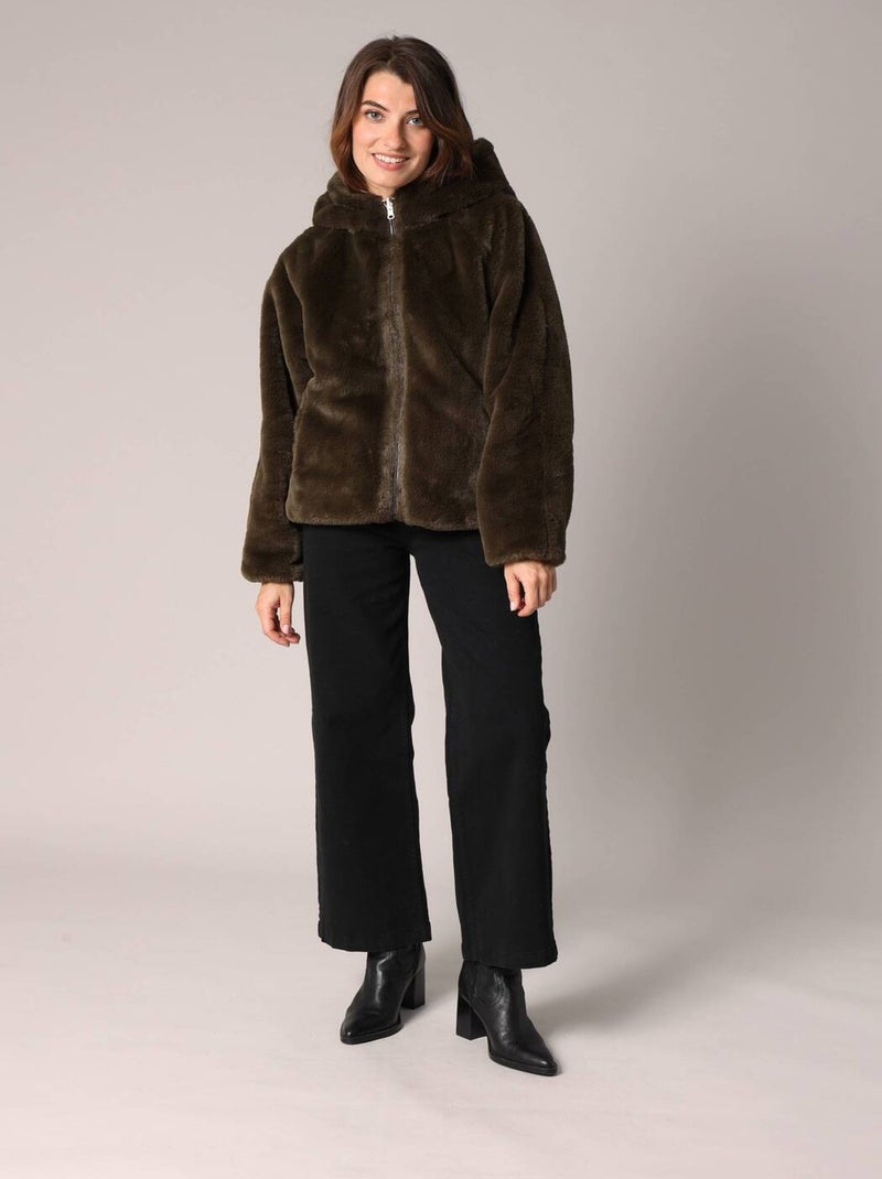 Veste réversible en métal et imitation fourrure 'deeluxe' Kaki - Kiabi