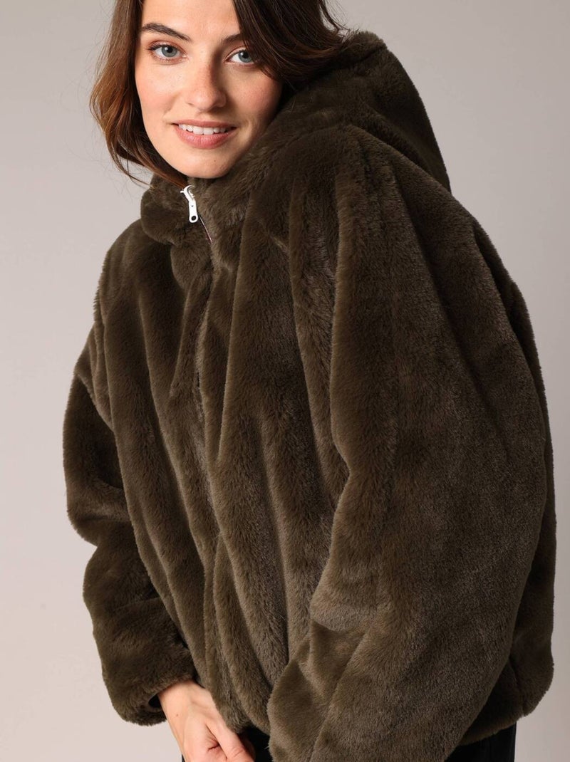 Veste réversible en métal et imitation fourrure 'deeluxe' Kaki - Kiabi