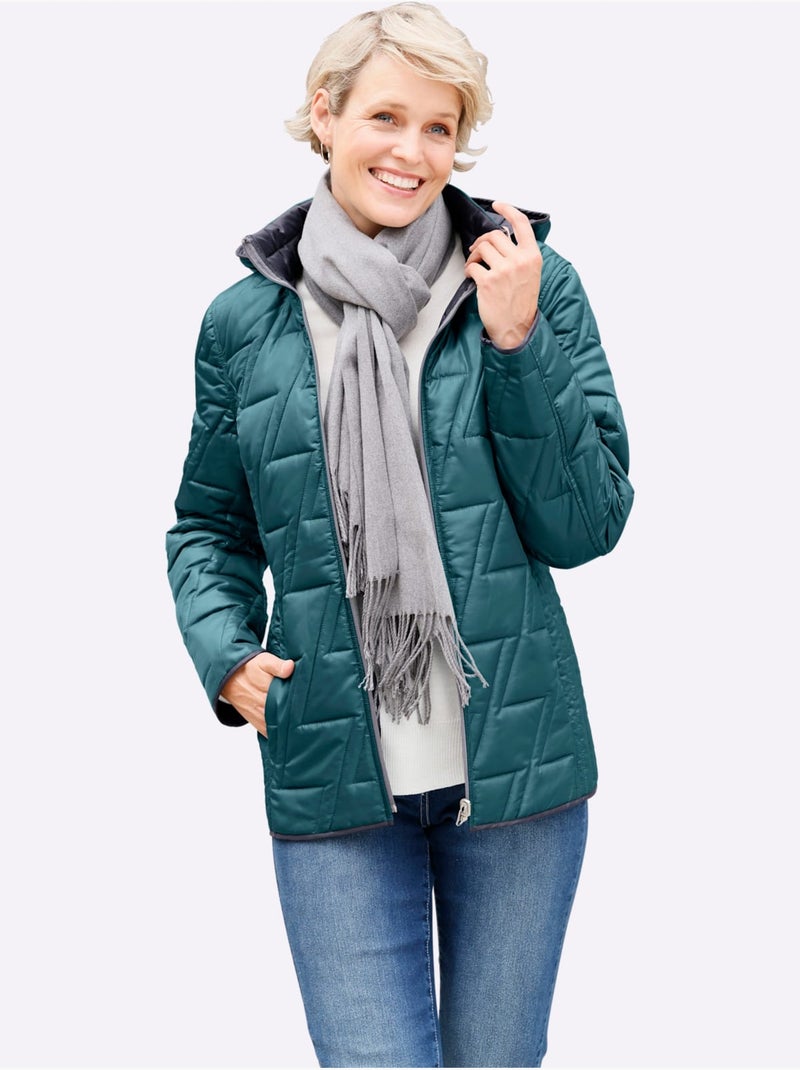 Veste réversible matelassée à col montant et capuche amovible - taille standard - moda vilona Bleu pétrole - Kiabi