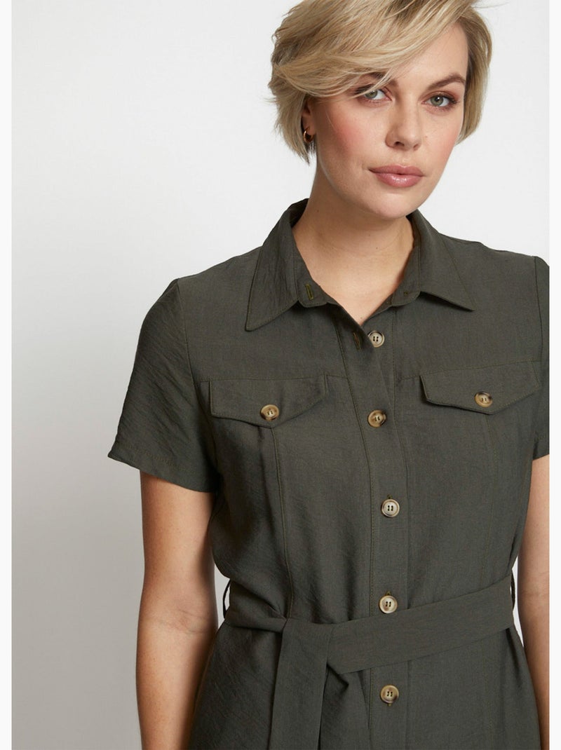 Veste saharienne ceinturée manches courtes Kaki - Kiabi