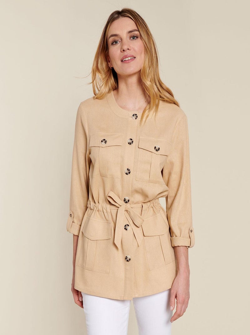 Veste-saharienne mélange lin - Damart Marron cappuccino - Kiabi
