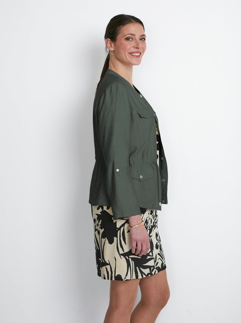 Veste saharienne sans col manches longues - Afibel Kaki - Kiabi