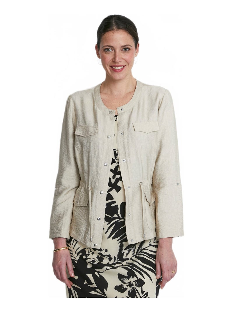 Veste saharienne sans col manches longues Beige sable - Kiabi