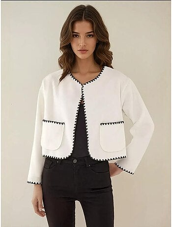 Veste sans col avec coutures contrastées