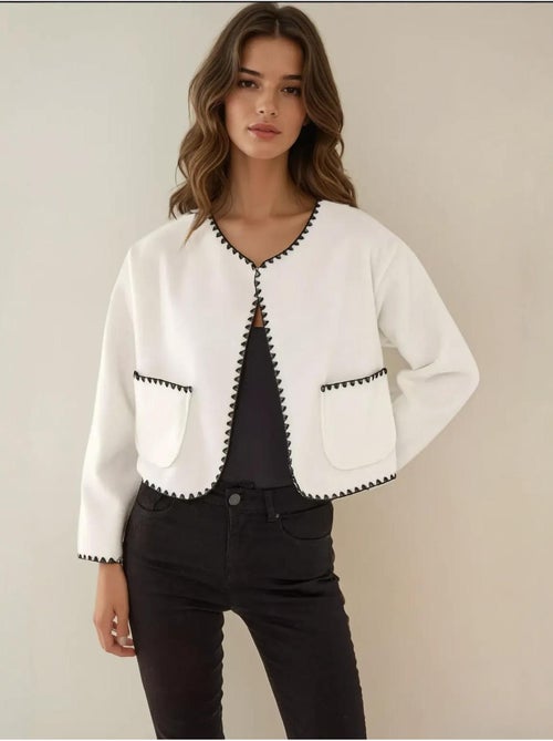 Veste sans col avec coutures contrastées - Kiabi Veste sans col avec coutures contrastées - Kiabi