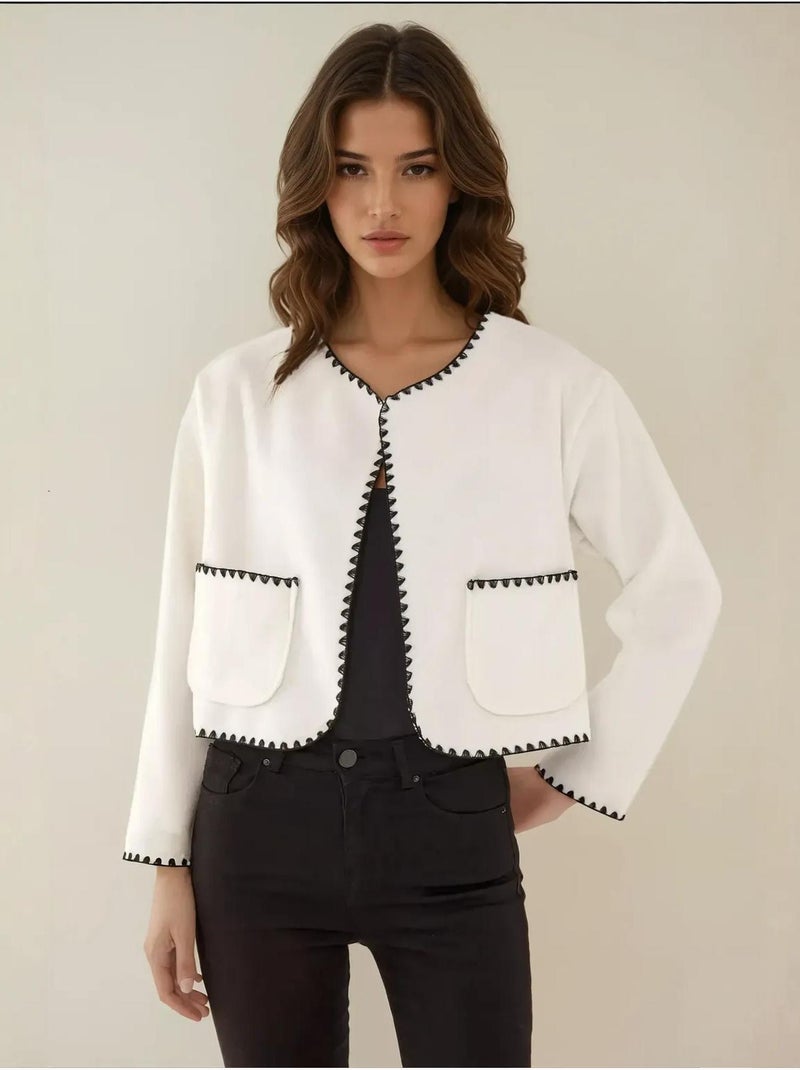 Veste sans col avec coutures contrastées Blanc - Kiabi