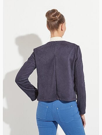 Veste sans col boutonnée courte marine - Afibel