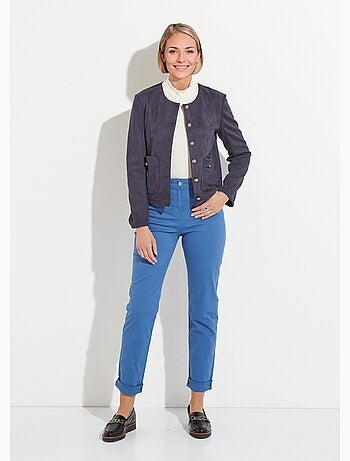 Veste sans col boutonnée courte marine - Afibel