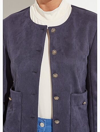 Veste sans col boutonnée courte marine - Afibel