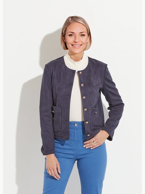 Veste sans col boutonnée courte marine - Afibel - Kiabi