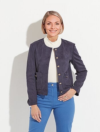 Veste sans col boutonnée courte marine