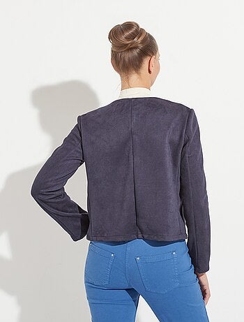Veste sans col boutonnée courte marine