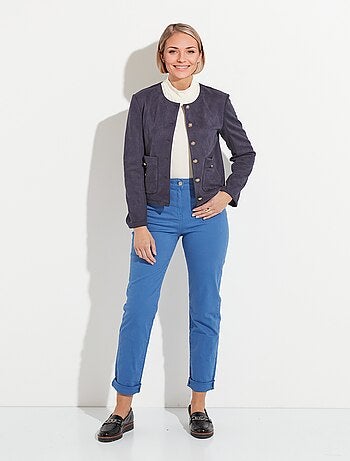 Veste sans col boutonnée courte marine