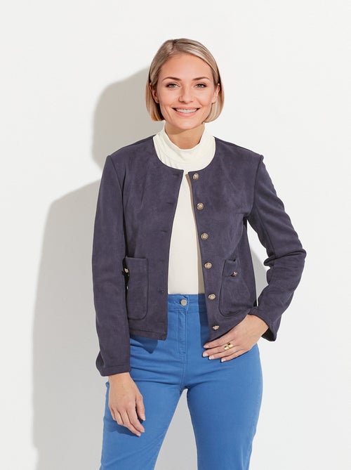 Veste sans col boutonnée courte marine - Kiabi