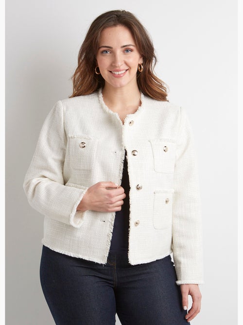 Veste sans col boutonnée courte tissu natté uni - Afibel - Kiabi