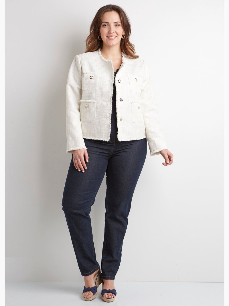 Veste sans col boutonnée courte tissu natté uni - Afibel Ecru - Kiabi