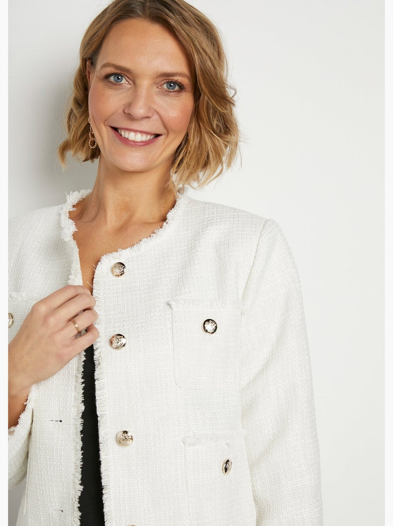 Veste sans col boutonnée courte tissu natté uni - Afibel Ecru - Kiabi