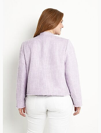 Veste sans col boutonnée courte tissu natté uni - Afibel