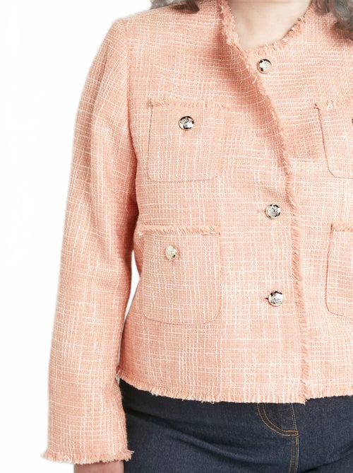Veste sans col boutonnée courte tissu natté uni - Afibel - Kiabi