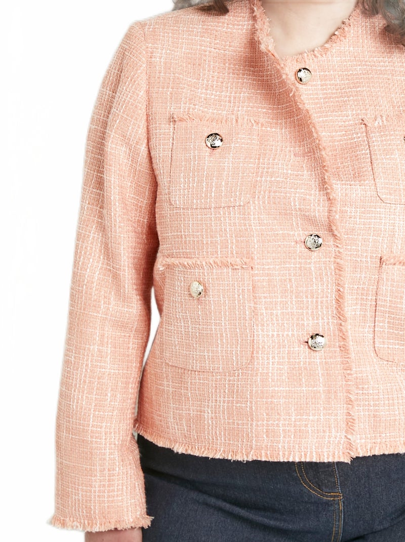 Veste sans col boutonnée courte tissu natté uni - Afibel Parme - Kiabi