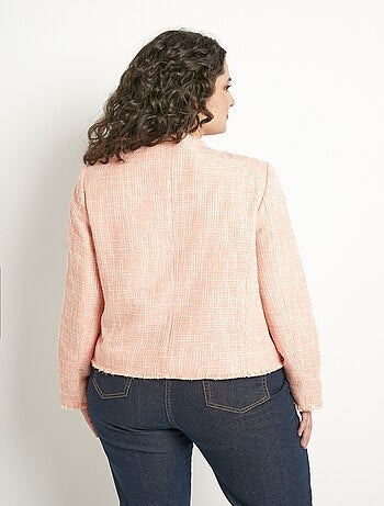 Veste sans col boutonnée courte tissu natté uni