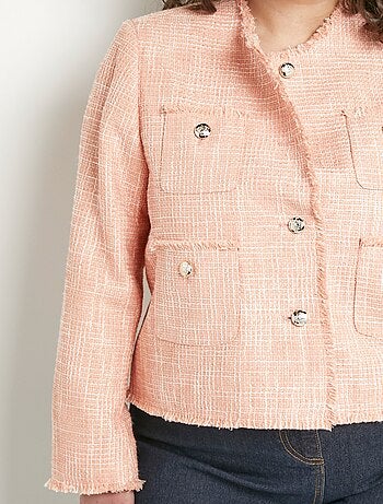 Veste sans col boutonnée courte tissu natté uni