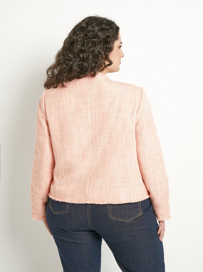Veste sans col boutonnée courte tissu natté uni Abricot - Kiabi