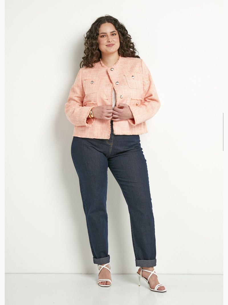 Veste sans col boutonnée courte tissu natté uni Abricot - Kiabi