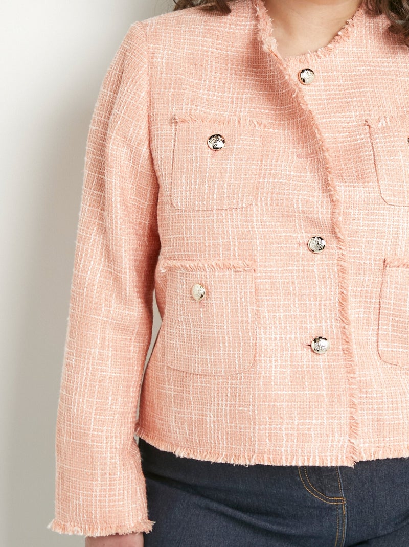 Veste sans col boutonnée courte tissu natté uni Abricot - Kiabi