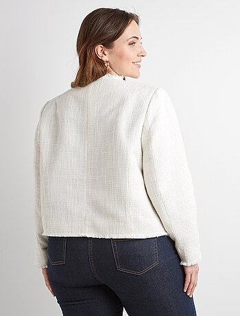 Veste sans col boutonnée courte tissu natté uni