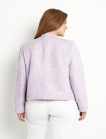 Veste sans col boutonnée courte tissu natté uni