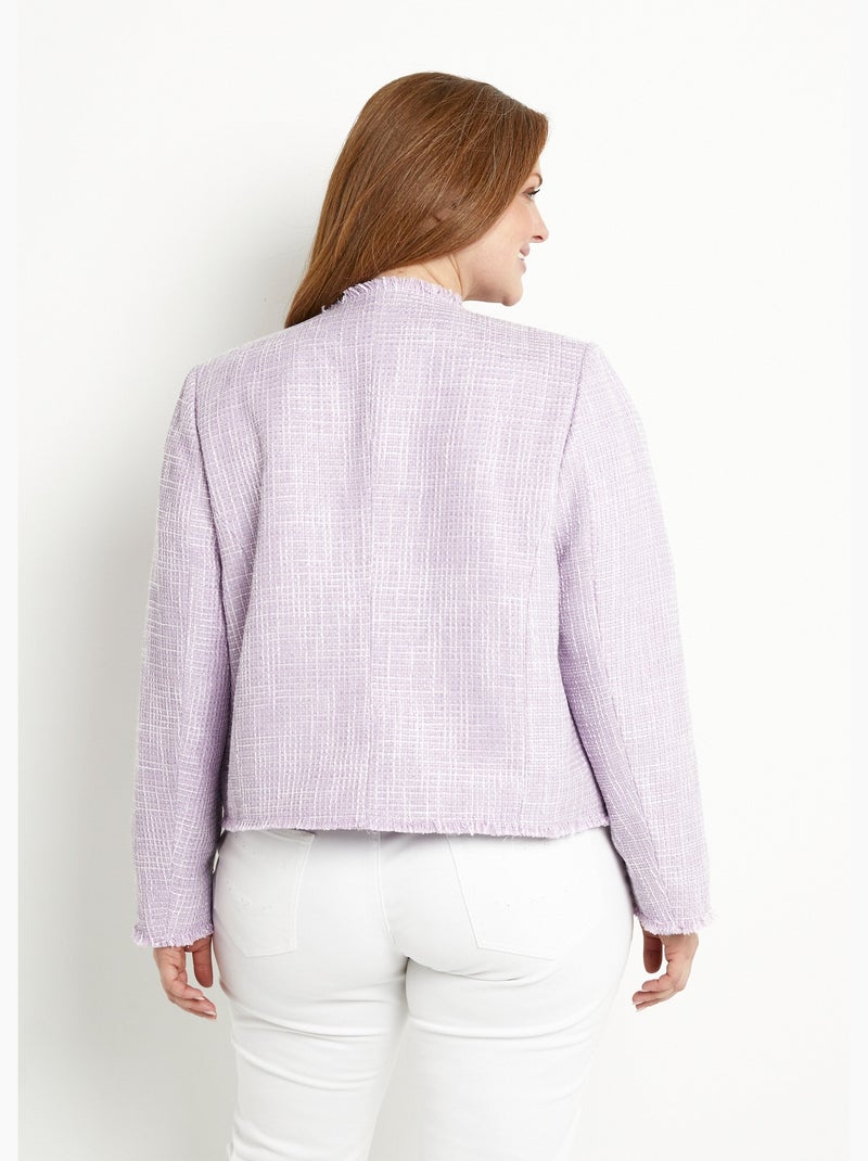 Veste sans col boutonnée courte tissu natté uni Violet clair - Kiabi