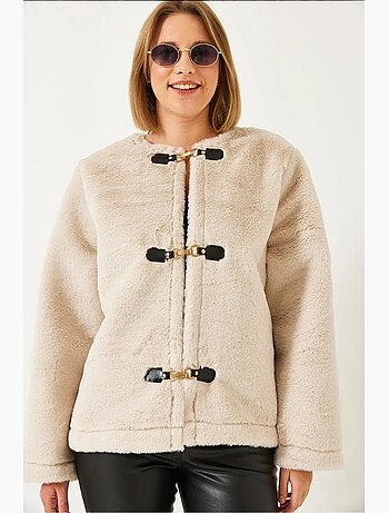 Veste sans col en fausse fourrure avec fermetures à brandebourg lucci