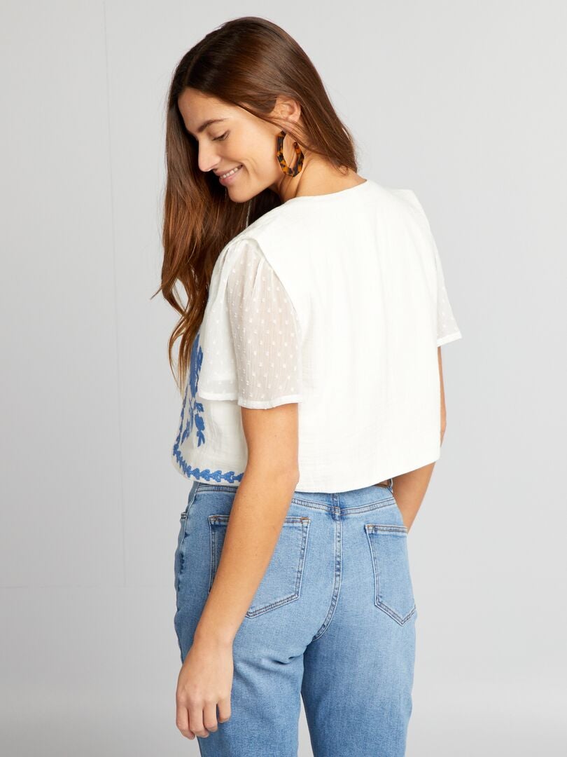 Tunique Blanche Brodée Sans Manches - Taille 38/40/42, 100% Coton, Neuf Sans étiquette, Fabrication Française