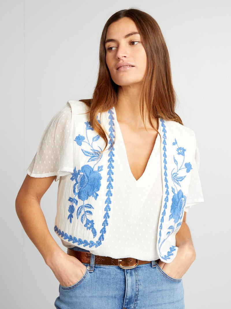 Veste sans manches à broderies Blanc - Kiabi