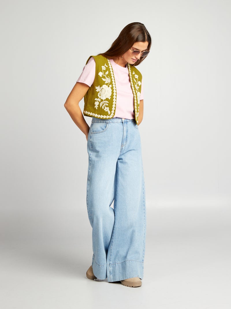 Veste sans manches à broderies Vert - Kiabi