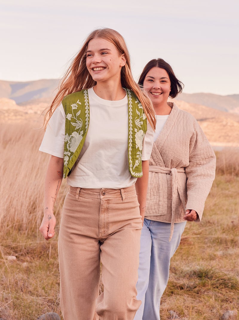Veste sans manches à broderies Vert - Kiabi