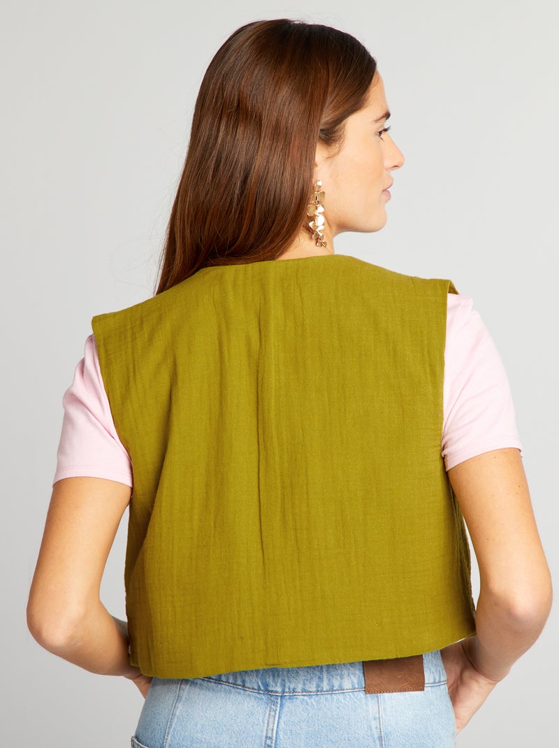 Veste sans manches à broderies Vert - Kiabi