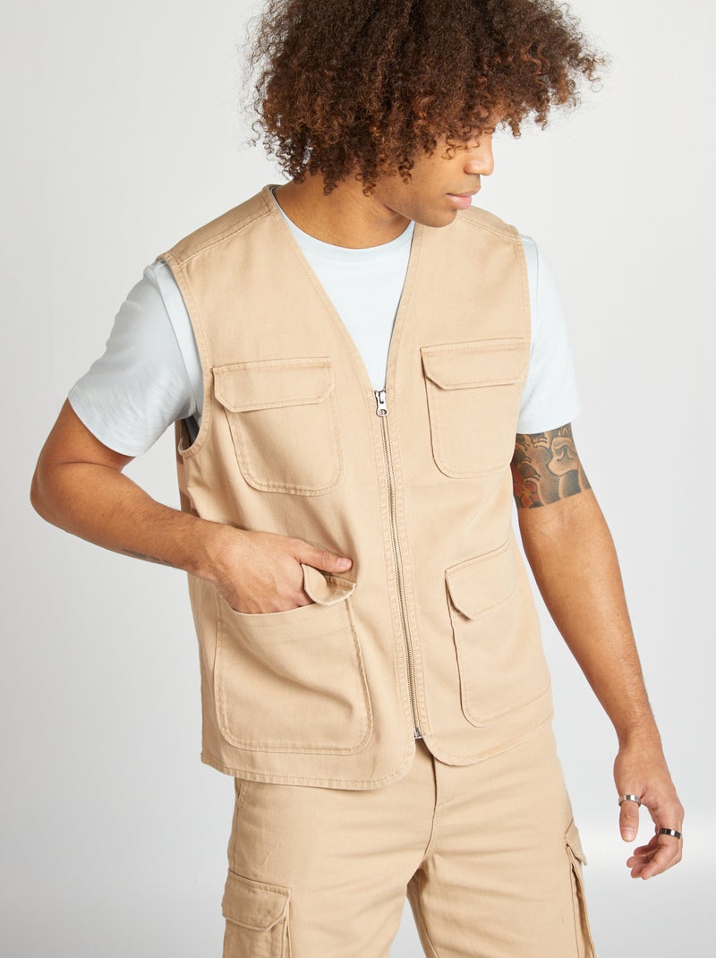 Veste sans manches avec 4 poches à rabat BEIGE - Kiabi