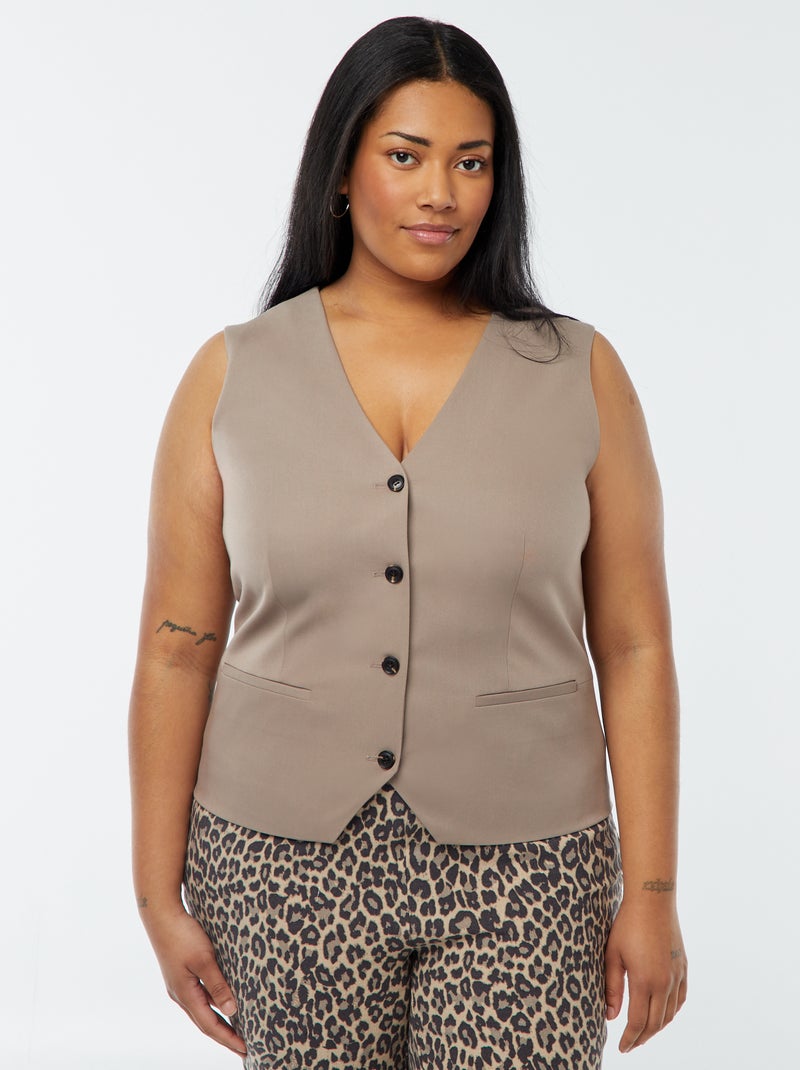 Veste sans manches avec ouverture boutonnée Beige - Kiabi